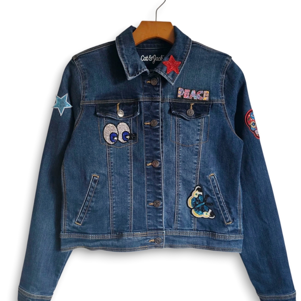 Cat & Jack Blue Denim Jacket with Colorful Patches